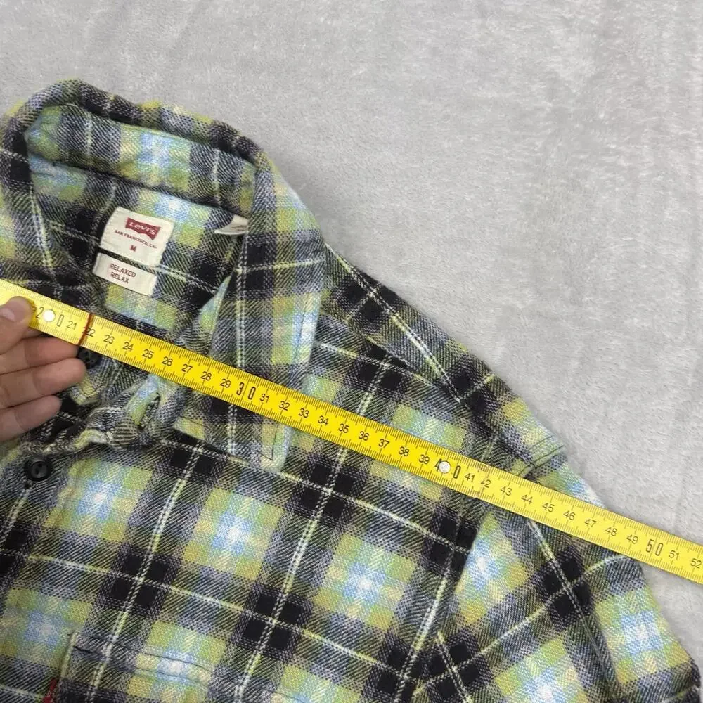Levi’s Plaid Flannel Shirt Relaxed Fit Green Blue Yellow Men’s Medium Grunge - Picture 8 of 11